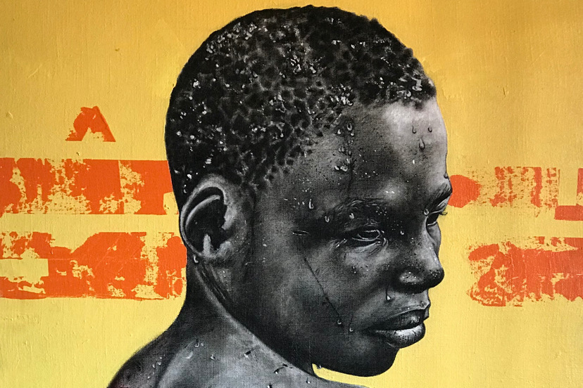 A painting of an African boy